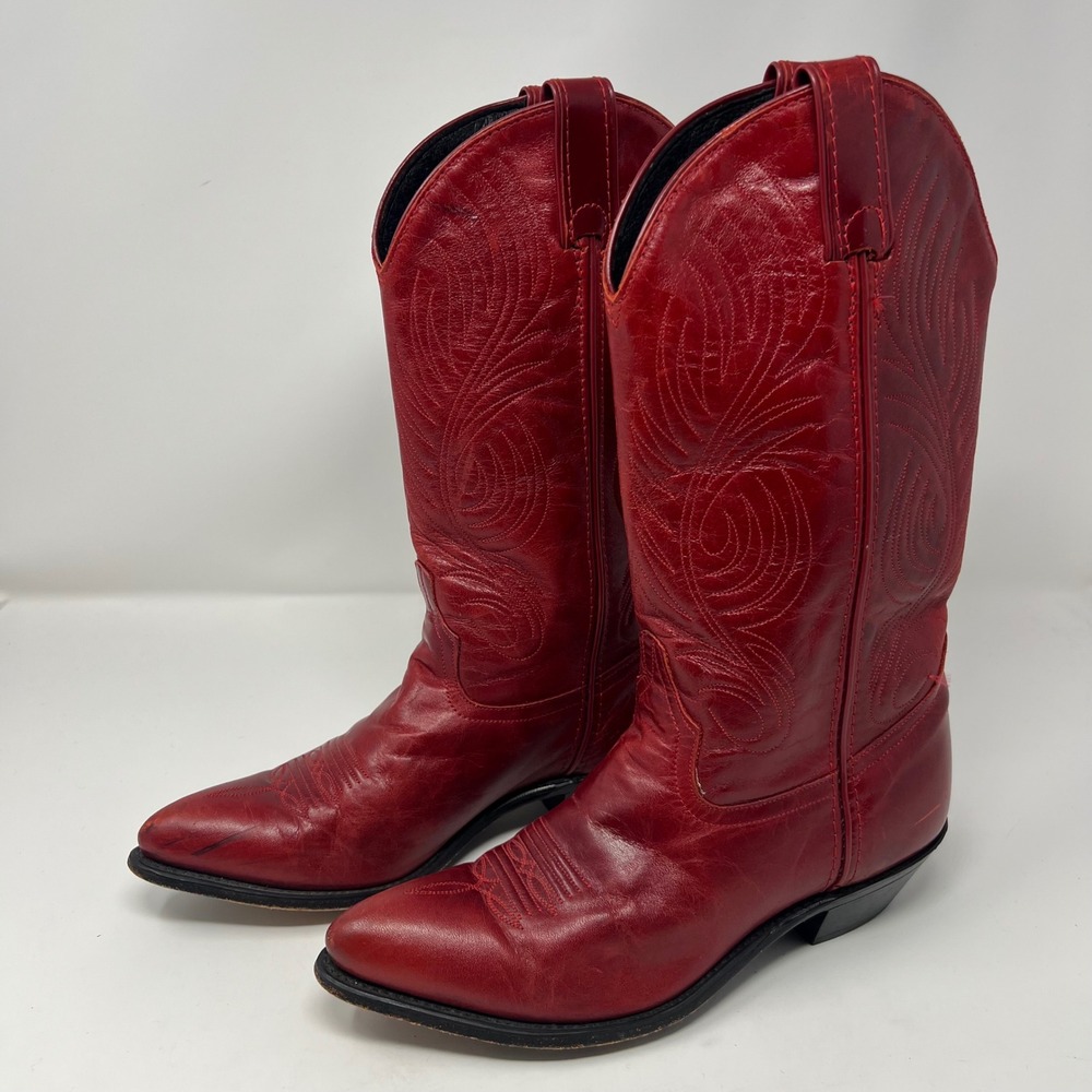 Code West 44279 Western Boots Women 6.5M Red Pointed Toe Embroidered Cowgirl USA